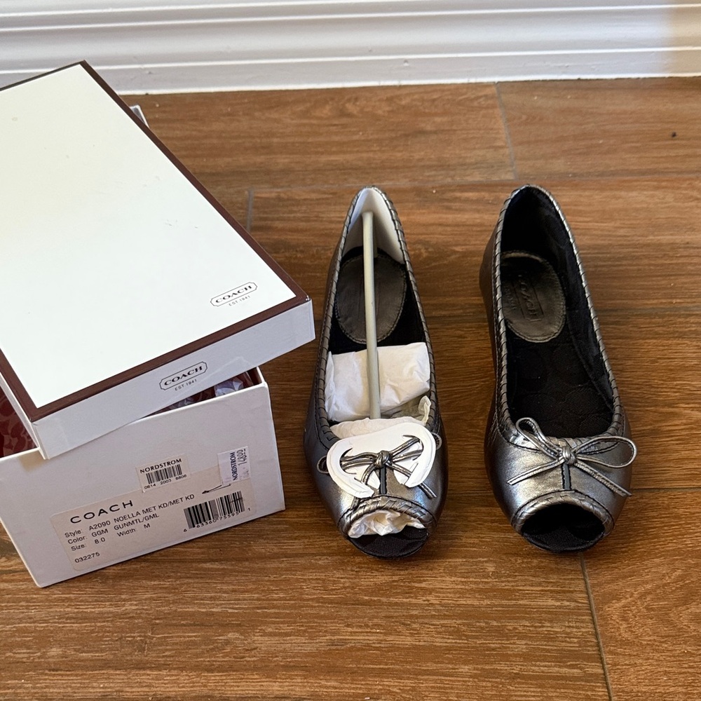 Coach Metallic Silver Peep-Toe Heels